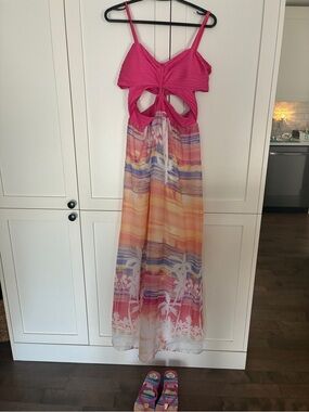 2B Bebe - Pink & Multicolor Cutout Maxi Dress